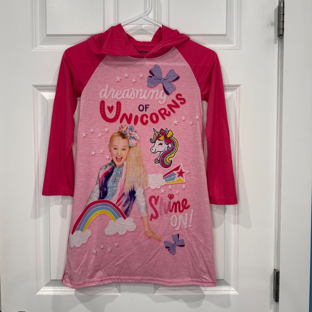JoJo Siwa Girls Pink Dreaming of Unicorns Hooded Nightgown Size 8 Nickelodeon